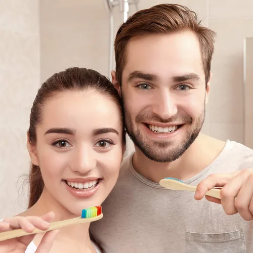 Vista 6 de Boao 40 cepillos de dientes de bambú, cepillo de dientes de carbón, cepillos de dientes de bambú con cerdas de nailon sin BPA (multicolor)
