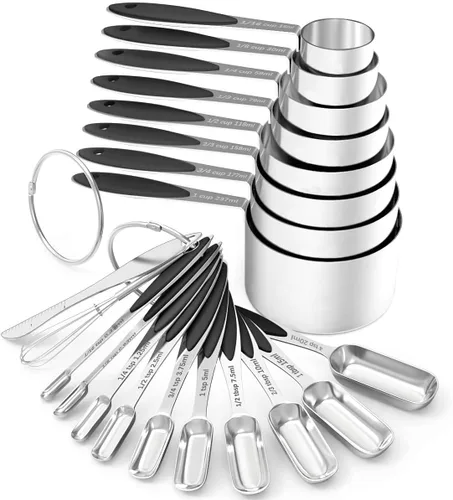 Vista 22 de Measuring Cups and Spoons - Wildone Stainless Steel 20 Piece Stackable Set, Includes 8 Measuring Cups, 10 Measuring Spoons, 1 Leveler & 1 Whisk, for