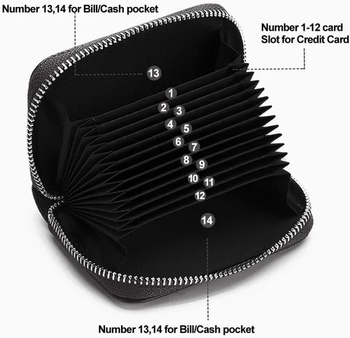 Vista 3 de EASTNIGHTS Cartera de cuero genuino para tarjetas de crédito RFID con cremallera