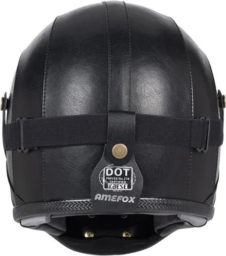 Vista 3 de Casco retro de motocicleta de cara completa de cuero de fibra de vidrio para hombres y mujeres Street Off-Road Ciclomotor Racing ATV Motocross