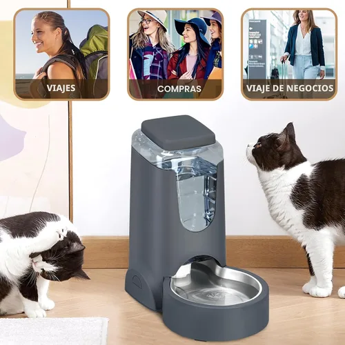 Vista 7 de Comedero y dispensador de agua automático para gatos con cuenco de acero inoxidable, comedero por gravedad para perros y bebedero para mascotas