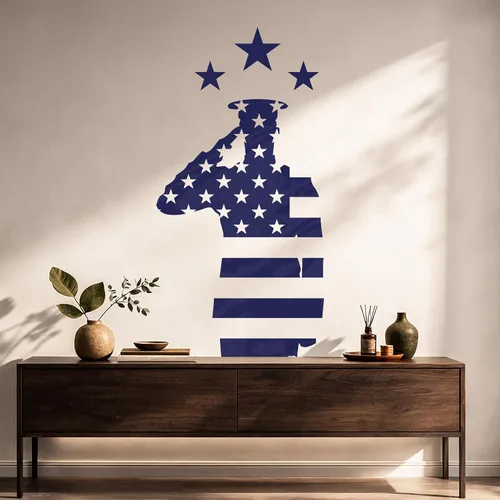 Vista 4 de Vinilo grande para pared, diseño de soldado, bandera de Estados Unidos, Día de los Veteranos, decoración de arte patriótico (ig5374)