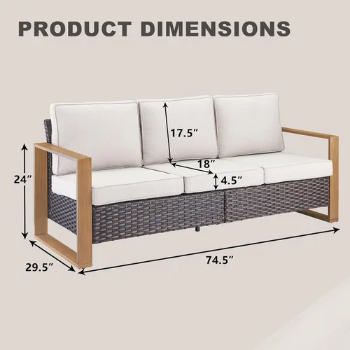 Vista 6 de Rilyson Sofá de mimbre para patio al aire libre, sofá de muebles de patio de ratán con marco resistente, mimbre de polietileno para todo