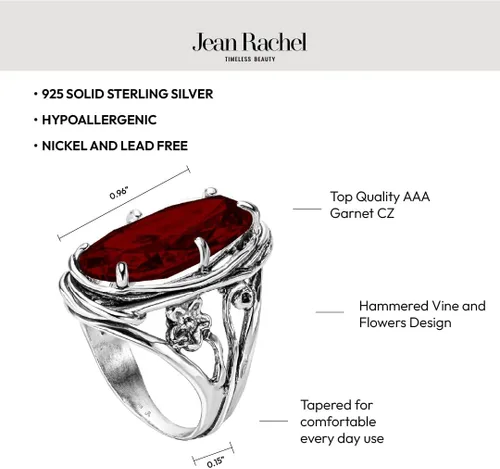 Vista 5 de JEAN RACHEL JEWELRY Anillo de plata de ley 925 con circonita cúbica ovalada, diseño vintage con envoltura de alambre floral, hipoalergénico, sin