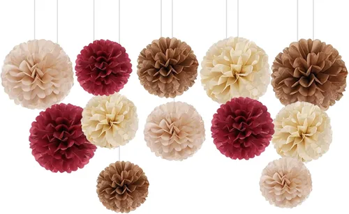 Vista 7 de Capesaro Pompones de Papel Dorado y Negro - 10", 12" Decoraciones de Papel Tisú para Decoración Colgante de Fiestas - Juego de 12 Piezas