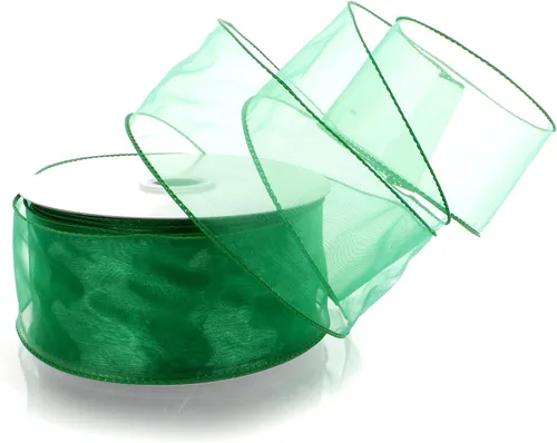 Vista 19 de Cinta de organza transparente con alambre de 2.5 pulgadas, color plateado de 10 yardas