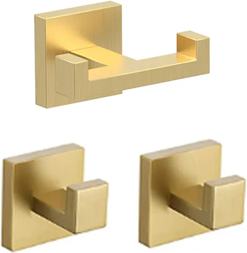 Vista 8 de BOZWELL Ganchos dobles para toallas para baño, montaje en pared de níquel castrado, estilo cuadrado simple y moderno, gancho para bata y abrigo