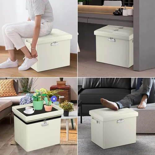 Vista 4 de DocSafe Otomana de almacenamiento con cerradura, caja de almacenamiento plegable de 17 pulgadas resistente al fuego y al agua con asas, segura