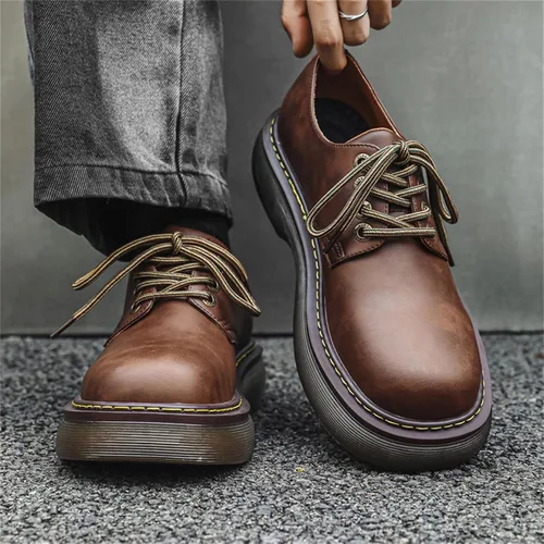 Vista 6 de Zapatos de vestir de cuero genuino con plataforma vintage para hombre, zapatos Oxford con punta redonda para negocios, zapatos casuales de Derby
