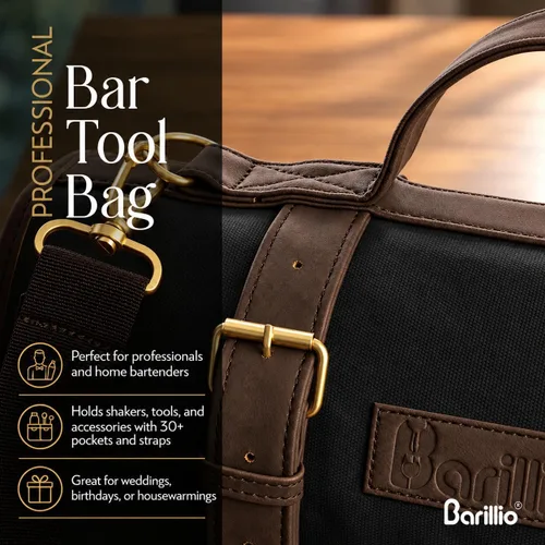 Vista 3 de Barillio Bolsa de barman (sin herramientas) – Elegante lona encerada, bolsa de bar enrollable para transportar herramientas de bar y coctelera
