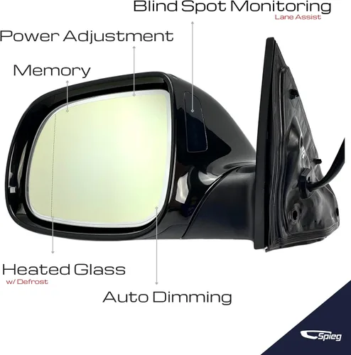 Vista 2 de Spieg Espejo lateral del conductor para Audi Q7 Power Fold Puddle Light Memory Auto Dimming BSM pintado negro 17 pines izquierdo