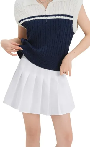 Vista 3 de Women's Black Pleated Tennis Skirts High Waisted Athletic Golf Skorts with Shorts Workout Sport Spreppy Skirt L