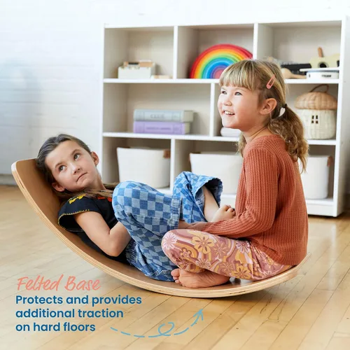 Vista 5 de ECR4Kids Tabla de Equilibrio con Base de Felpa, Juguete Montessori, Negro Felt non-slip Montessori balance board helps develop & improve balance
