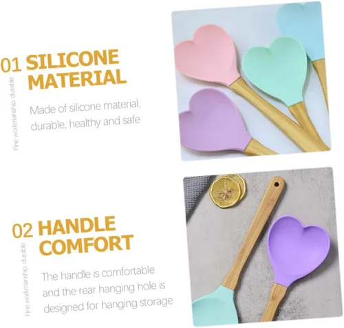 Vista 4 de 4 cucharas de sopa y ensalada de silicona con forma de corazón, prácticos utensilios de cocina para mezclar y servir y herramientas de cocina