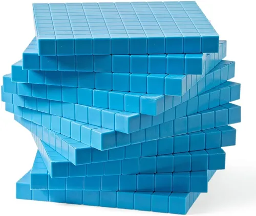 Vista 2 de hand2mind Juego de 10 bloques planos de base de plástico azul, bloques de valor de lugar, cubos de conteo para matemáticas para niños, juego de 10