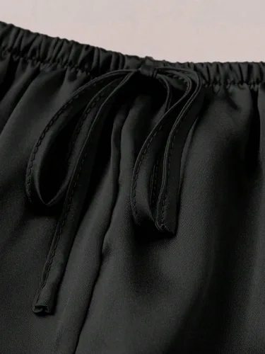 Vista 4 de SOLY HUX Conjunto de pijama sexy de satén de seda con volantes para mujer