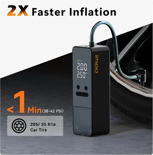 Vista 2 de CYCPLUS Inflador de Neumáticos Compresor de Aire Portátil - Bomba de Aire Inalámbrica de 150 PSI con Medidor Digital de Presión de Neumáticos