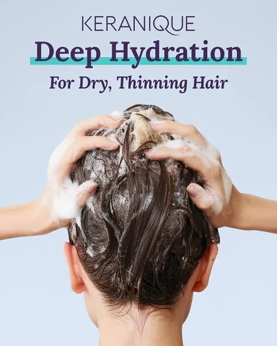 Vista 2 de Keranique Champú estimulante del cuero cabelludo de hidratación profunda para cabello seco y adelgazante – Queratina, biotina y niacinamida