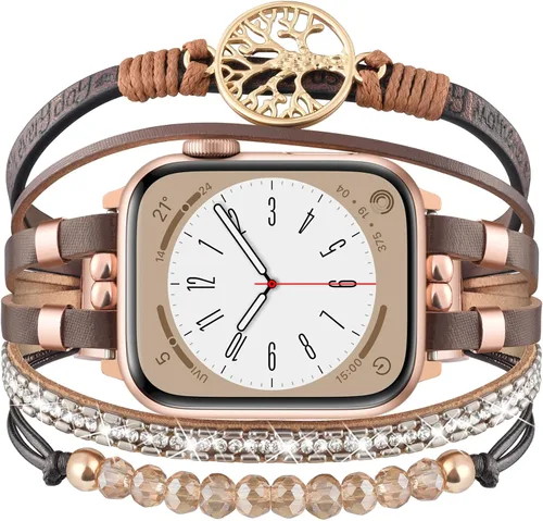 Vista 12 de Pulsera con cuentas boho para Apple Watch Band de 46 mm, 40 mm, 38 mm, 41 mm, 44 mm, 42 mm, 45 mm, 49 mm para mujer, accesorios de cuero envolvente