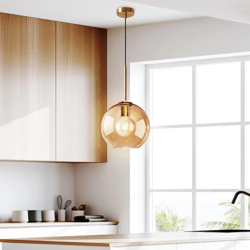 Vista 5 de Luces colgantes de cristal ámbar para isla de cocina, colgante