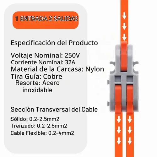 Vista 4 de 20 piezas de conectores de alambre de palanca, 1 entrada 2 salidas, conectores de empalme compactos DIY, bloque de terminales acoplable, conectores