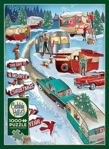 Vista 5 de Cobble Hill - Rompecabezas de 1000 piezas, campistas de Navidad, póster de muestra incluido