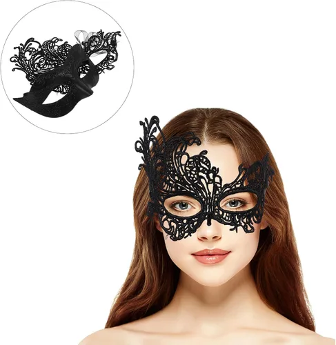 Vista 3 de 2 piezas de máscara de media cara para cosplay, actuaciones, accesorio de disfraz de fiesta (negro)