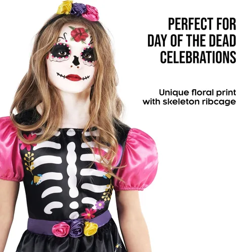 Vista 3 de Morph Day Of The Dead Costume Kids Girls Day Of Dead Costume Girls Day Of The Dead Costume For Girls