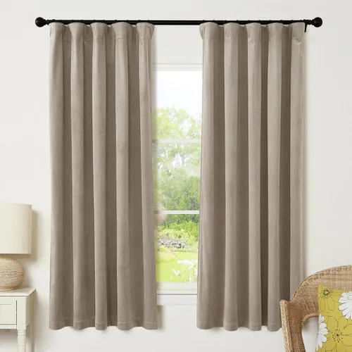 Vista 14 de RYB HOME Cortinas elegantes de terciopelo verde de 63 pulgadas de largo, bloqueo de luz, aislamiento térmico, elegantes cortinas de terciopelo