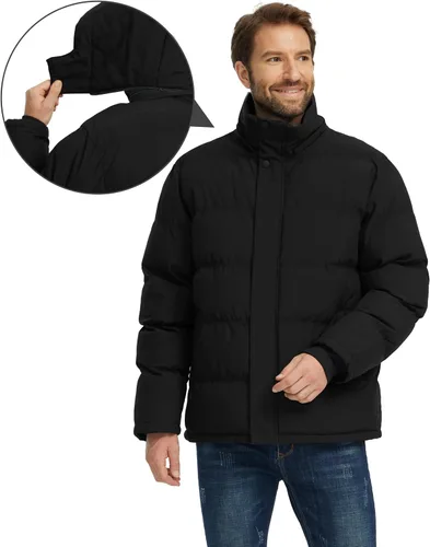 Vista 2 de Wantdo - Abrigo de invierno cálido para hombre, chaqueta acolchada impermeable y resistente al viento, capa gruesa de forro desmontable