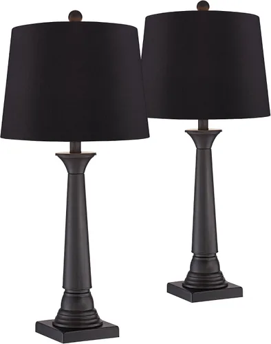 Vista 10 de 360 Lighting Dolbey - Juego de 2 lámparas de mesa rústicas de granja de 28 pulgadas de alto, columna cónica de bronce profundo, pantalla de tambor