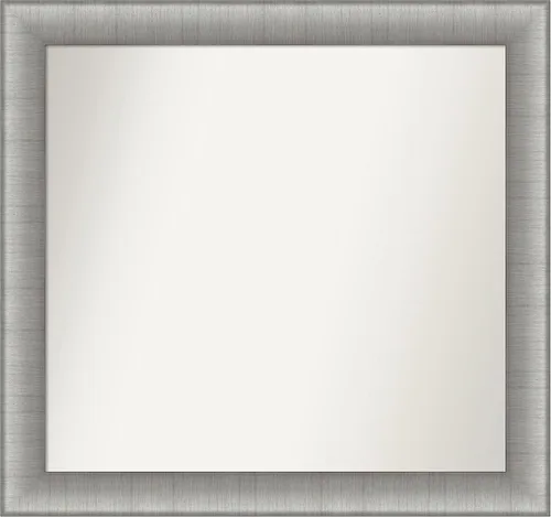 Vista 384 de Amanti Art Espejo de baño plateado para sobre el fregadero, 28 x 37 pulgadas, elegante espejo rectangular de peltre cepillado, marco de madera