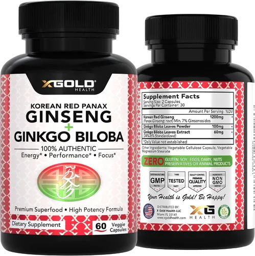 Vista 7 de X Gold Health Panax Ginseng rojo coreano + ginkgo biloba – 7% de ginsenósidos extra fuerte – Energía, memoria, enfoque y apoyo cerebral – Suplemento