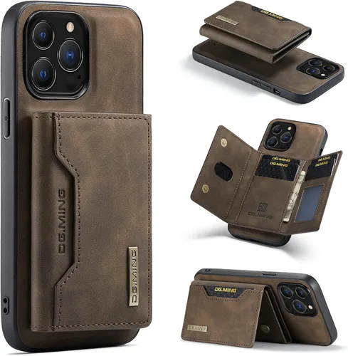 Vista 10 de Funda trasera desmontable 2 en 1 compatible con iPhone 13 Pro Max con tarjetero de cuero bolsillo delgado fundas para teléfono 6.7 pulgadas (negro)