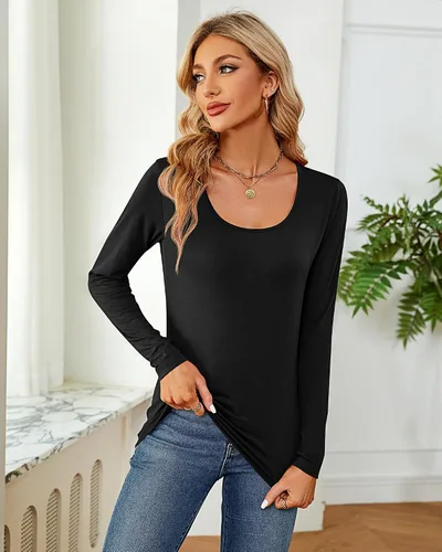 Vista 3 de Riyiper 2 piezas de camisetas para mujer con cuello redondo, camiseta básica casual para mujer