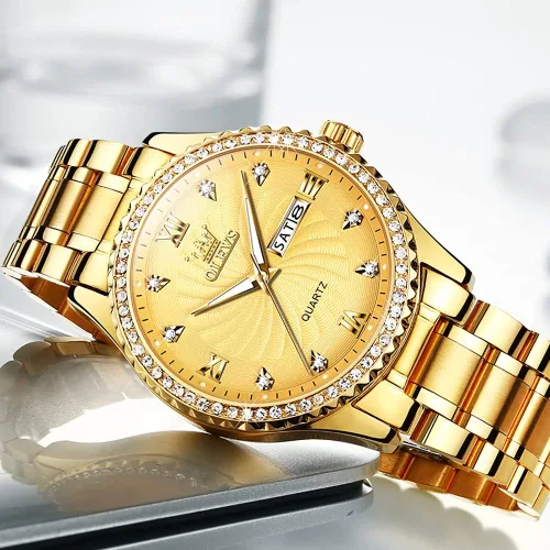 Vista 8 de OLEVS Men's Luxury Stainless Steel Watches, Big Face Gold Men Quartz Analog Watches Fashion 30M Waterproof Casual Wrist Watch with Day Date Diamond