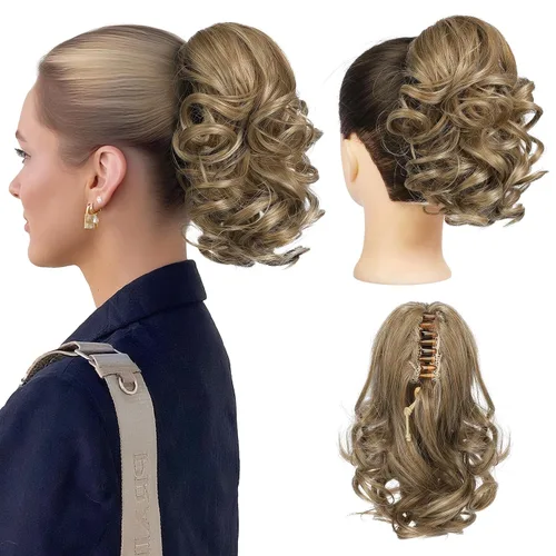 Vista 17 de REECHO Extensión de cola de caballo, 23 cm de largo, rizada, ondulada, pinza de clip para colas de caballo, extensiones de cabello HP001 para Negro