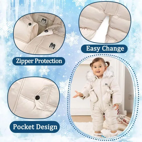 Vista 3 de UVIPC Traje de nieve de invierno para bebé, traje de invierno con capucha, traje de nieve para 3-24 meses