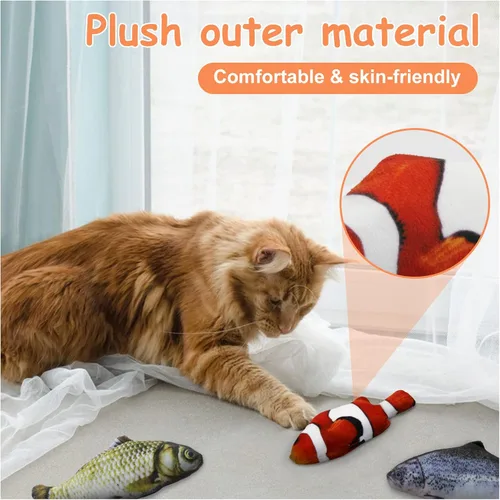Vista 3 de Andiker Juguetes interactivos para gatos (3 unidades), juguetes rellenos de algodón con forma de pez para gatos de interior, juego de juguetes