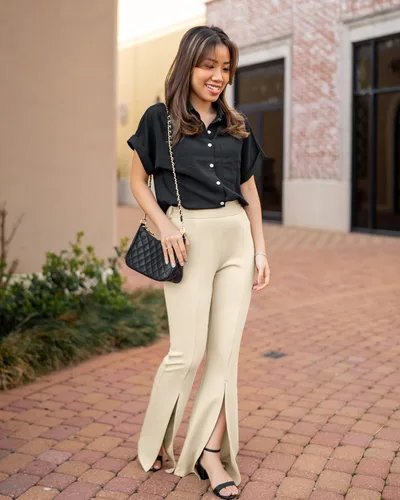Vista 5 de GRAPENT Pantalones de vestir de pierna ancha para mujer, pantalones acampanados, pantalones casuales de trabajo, pantalones de trabajo