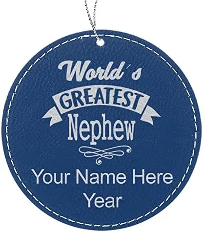 Vista 5 de LaserGram Personalized Christmas Ornament, World's Greatest Nephew, Faux Leather, Custom Laser Engraved Gift Idea (Round Shape, Black with Gold)
