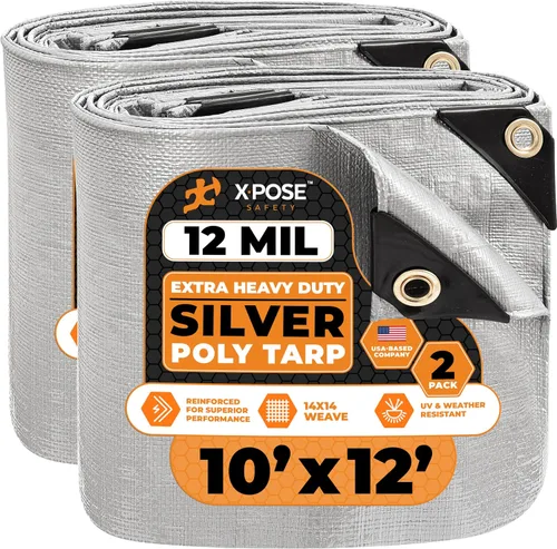 Vista 216 de Xpose Safety Lona protectora de polietileno plateado resistente de 5 x 7 pies - Funda protectora multiusos - Duradera, resistente al agua