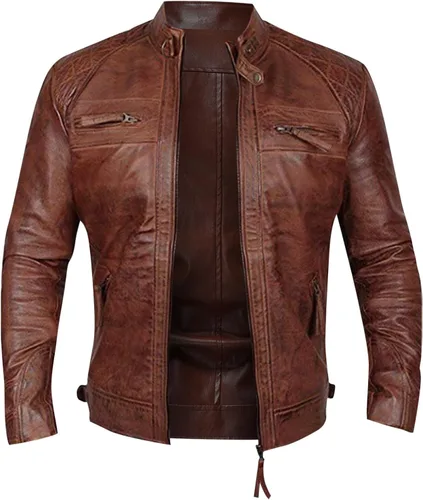 Vista 5 de RDEGOOCHA Chaqueta de cuero para motocicleta, para hombre, otoño, invierno, cuello alto, cremallera, chaqueta de manga larga, chaqueta de apuestas