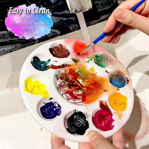 Vista 6 de FANDAMEI Paleta de Pintura, Bandejas de Pintura para Niños, Paletas de Pintura con 10 Cavidades para Adultos y Niños, Paletas Redondas de Pintura
