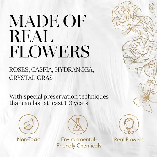 Vista 5 de GLAMOUR BOUTIQUE Ramo de flores preservadas, flores para siempre en una caja con hortensias y más, listo para regalo para aniversario, cumpleaños