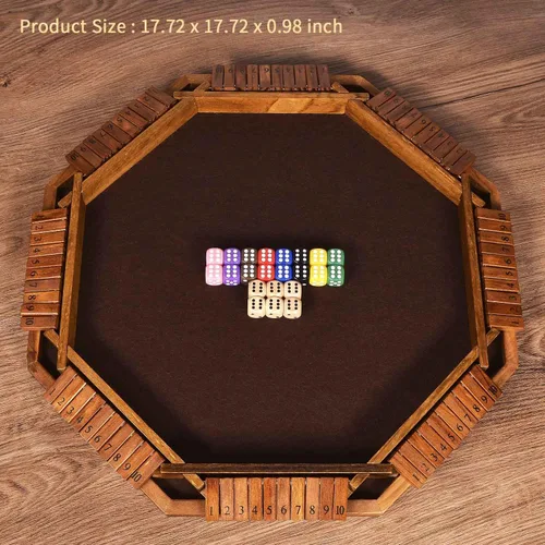 Vista 2 de Vamslove Juego de dados Shut The Box para 2 a 8 jugadores, mesa de madera mejorada con 16 + 6 dados, juego educativo para adultos, instrucciones
