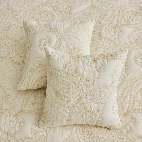 Vista 7 de Colcha extragrande tamaño King, diseño de patrón paisley, funda de cama ligera, reversible, 5 piezas, 100% microfibra, amarillo marfil Cobertura