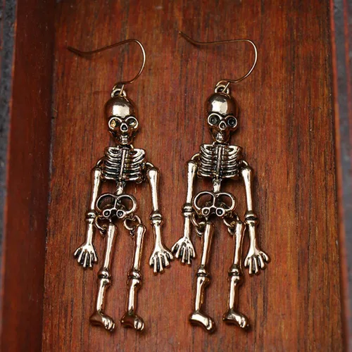 Vista 5 de Aretes de esqueleto de Halloween, aretes colgantes de esqueleto de calavera espeluznante para mujeres y niñas, aretes de fantasma para disfrazarse