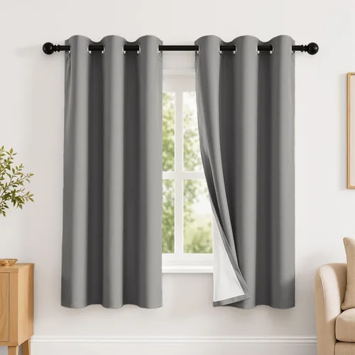 Vista 106 de 2 paneles de cortinas 100% opacas, de peso medio, con aislamiento térmico y ojales para dormitorio, sala de estar, tratamiento de ventana