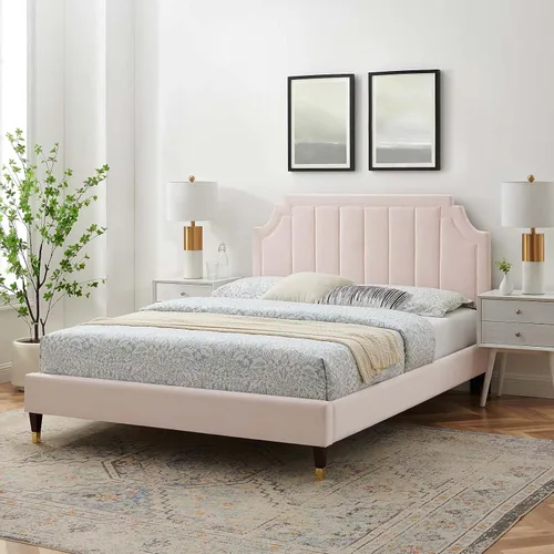 Vista 10 de Modway MOD-6913-WHI Sienna Performance - Cama plataforma de terciopelo tamaño matrimonial, color blanco